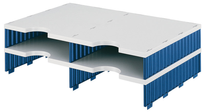 Styro Stapelbarer Briefkorb mit Griffausschnitt und Beschriftungsfeld, Blau/Grau, B 485 × H 153 × T 331 mm