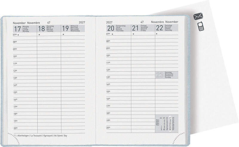 Biella Rex Agenda – 1 Woche/2 Seiten, gebunden, 10,1 × 14,2 cm, 2027, Rot, FSC
