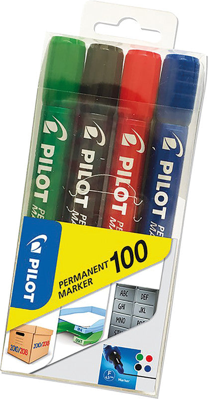 Pilot Permanent Marker – rot, blau, grün, schwarz, 4er Set