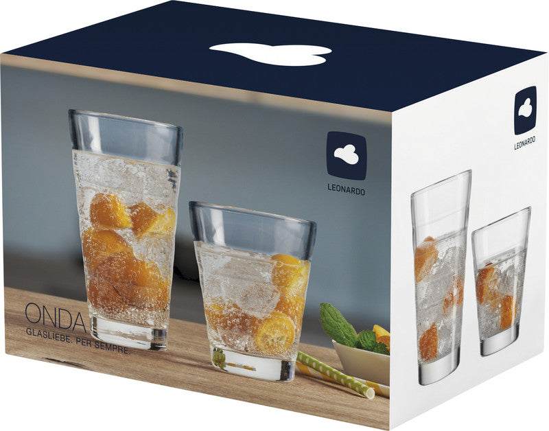 LEONARDO Onda Trinkglas – Glas, transparent, spülmaschinenfest, geriffelt, 12-teilig
