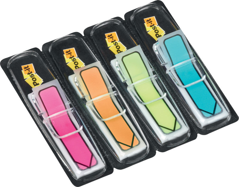 Post-it Schmale Indexstreifen – 11,9×43,2 mm – sortiert, 4×24 Stück, mit Dispenser