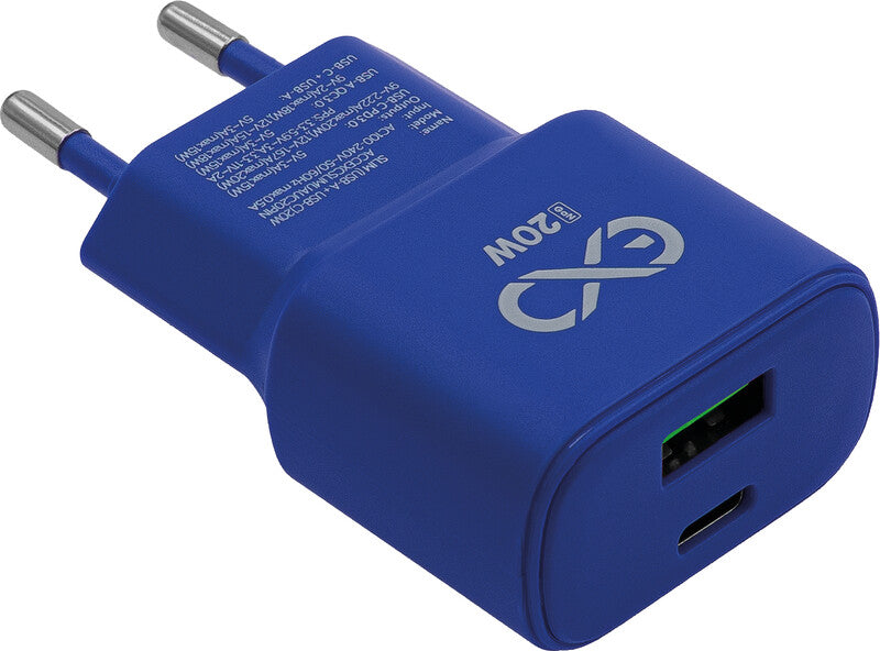 EXC Ladegerät – 20 W, 1× USB-C + 1× USB-A, Überspannungsschutz