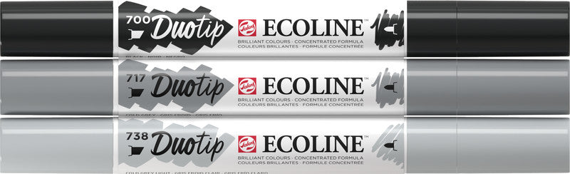 Ecoline Brush Pen Duotip – Keilspitze 6 mm, Rundspitze 1-2 mm – sortiert – 3er-Set – wasservermalbar