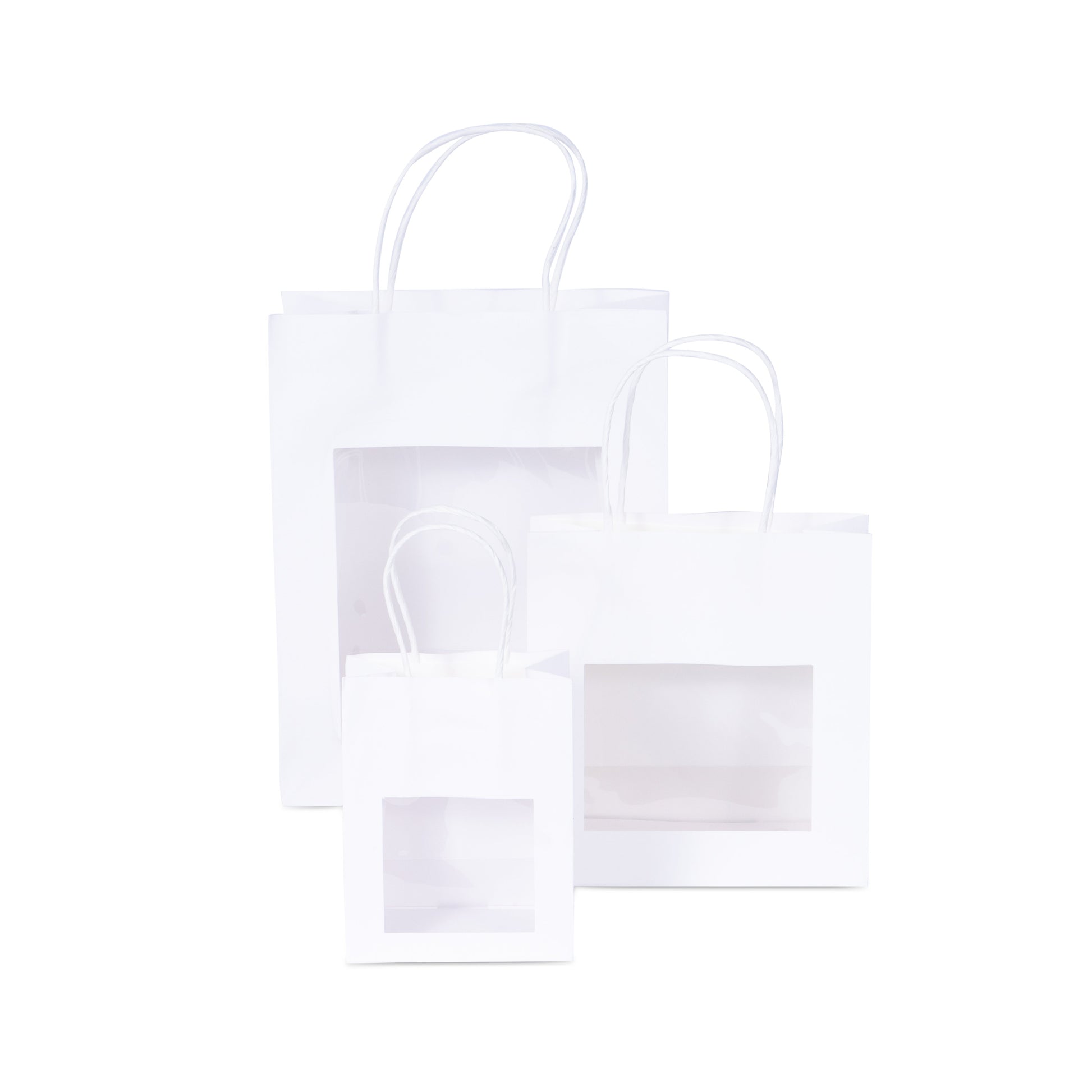 Model Geschenktragetasche – Weiss, Sichtfenster, Kordel, 22 × 11 × 28 cm, 1 Stück