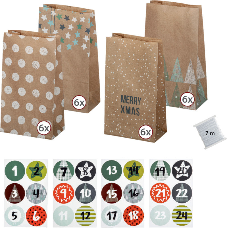 Folia Adventskalender-Set – 24 Papiertüten – 100 × 175 × 55 mm