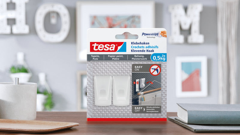 TESA Klebehaken – Kunststoff, weiss, 12 × 14 × 2,0 cm – 2er-Pack