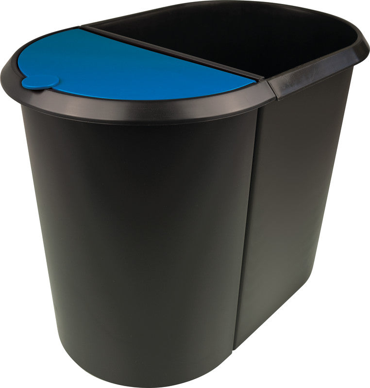 Helit Systempapierkorb – 20 + 9 l, mit Deckel – Kunststoff, schwarz – B × H × T 270 × 343 × 440 mm