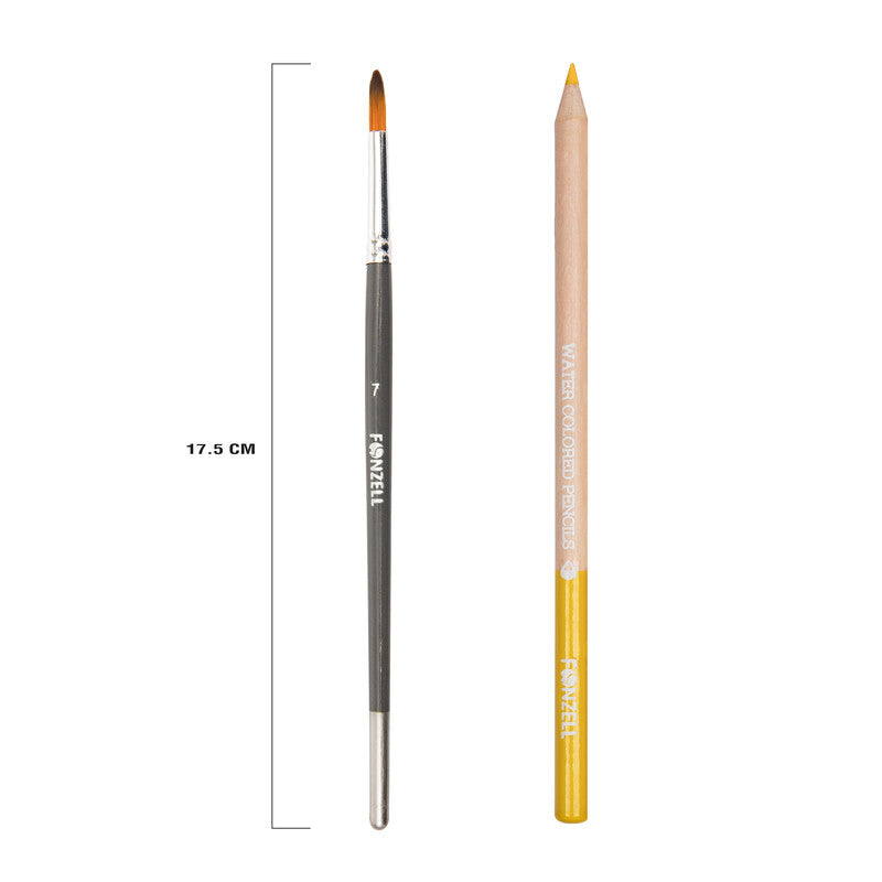 Fonzell Creative Aquarellfarbstifte-Set – 24 Farben, rund, Mine Ø 3,3 mm, Dreiecksetui, mit Pinsel