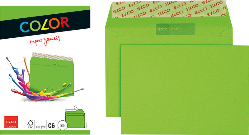 Elco Couvert C6, ohne Fenster, selbstklebend, intensivgrün, 100 g/m² – 25 Stk.