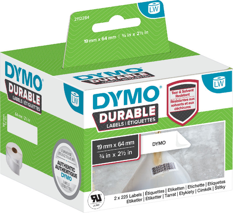 DYMO Etiketten, 19 mm × 64 mm, weiss, permanent, für LabelWriter 4XL und LabelWriter 450 Serie, 900 Stück