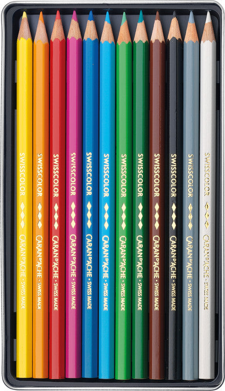Caran d-Ache Caran d'Ache Buntstifte Swisscolor – 12 Farben, im Metalletui, Ø 2,8 mm, FSC