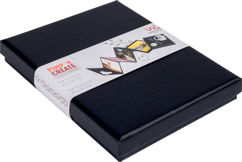 Walther Leporello-Fotoalbum Pimp 'N Create – für 100 × 150 mm, 11 Fotos, schwarz, mit Aufsteller, Karton