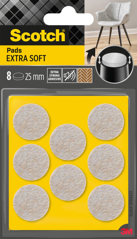 Scotch Filzpads rund Ø 25 mm – beige, selbstklebend, 8 Stück