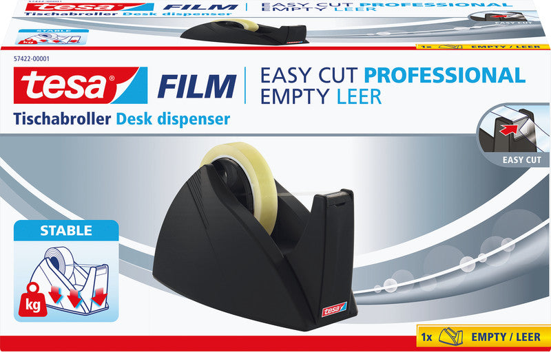 tesa Tischabroller Easy Cut Professional – für Rollenbreite bis 25 mm, für Bandlänge bis 66 m, rutschfest, Metall