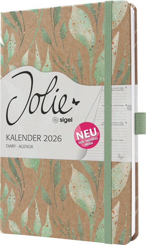 Sigel JOLIE Pure Agenda – 1 Woche/2 Seiten, gebunden, A5, 2026, Sparkle Leaves, FSC