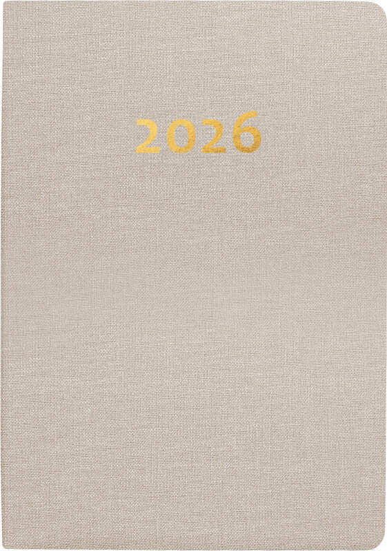 Biella Agenda – 1 Woche/2 Seiten, gebunden, 7,6 × 11,0 cm, 2026, mehrsprachig, beige, FSC