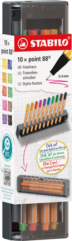 STABILO Fineliner – 10er-Set 0,4 mm – 10 Farben, sortiert