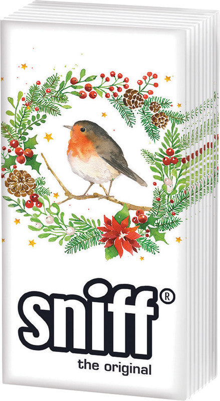 Sniff Hey Robin Taschentücher – 4-lagig, mehrfarbig, 215 × 220 mm – 10 Tücher