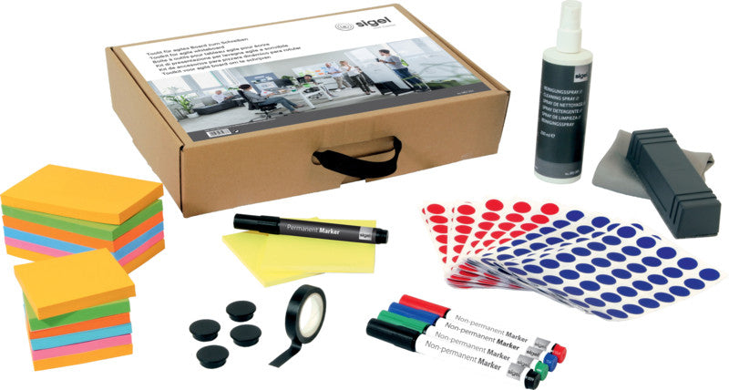 Sigel Starter-Kit – inkl. Moderationskoffer, Wandschiene, Montagesatz – für Whiteboards Meet up