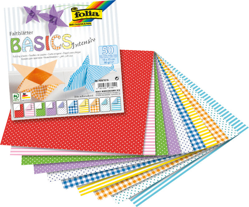 Folia Faltblätter, Basic intensiv – 150 × 150 mm – 80 g/m² – sortiert – 50 Blatt