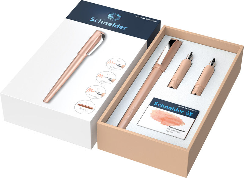 Schneider AG Schneider Callissima Kalligrafie Set – 1,1/1,5/1,8 mm – für Rechts- & Linkshänder – Aprikose – Patronen