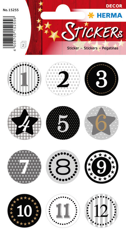 HERMA Geschenketiketten – Adventskalender 1-24 – 24 Etiketten – permanent, Papier – Bogen 84 × 120 mm