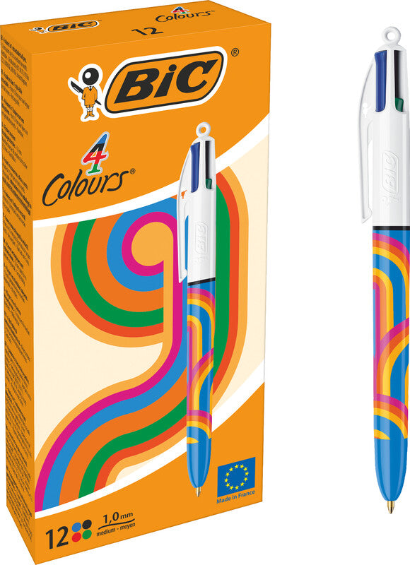 BIC 4 Farben Multifunktions-Kugelschreiber – 4 Farben (Schwarz, Blau, Rot, Grün), Schiebe, nachfüllbar