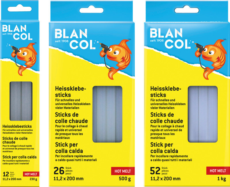 BLANCOL Heissklebepatronen – Ø 11,2 × 200 mm – 12 Stück, 230 g – Weiss, geruchsarm