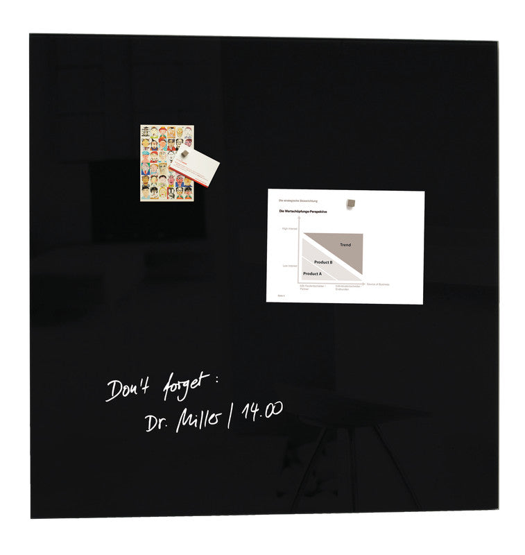Sigel Whiteboard – 100 × 100 cm, Glas, magnetisch, Wandmontage, inkl. SuperDym-Magnetwürfel, Montagesatz