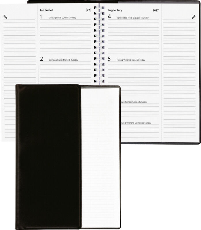 Biella Poly Table Geschäftsagenda – 1 Woche/2 Seiten, Spiralbindung, 14,8 × 20,8 cm, 2026, mehrsprachig, FSC