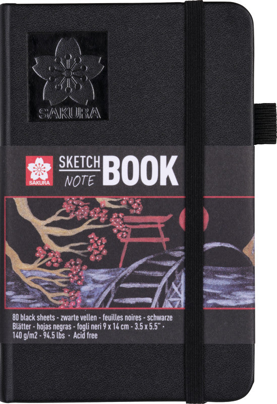 Sakura Skizzenbuch, 9 × 14 cm, 140 g/m², 160 Seiten, schwarz, mit Gummiband, säurefrei