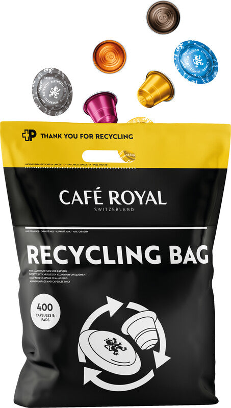 Café Royal Recycling-Beutel – für ca. 400 gebrauchte Aluminium-Kaffeekapseln und -Kaffeepads, Schwarz