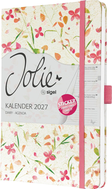 Sigel JOLIE Agenda – 1 Woche/2 Seiten, gebunden, A5, 2027, mehrsprachig, Bloom Pink, FSC