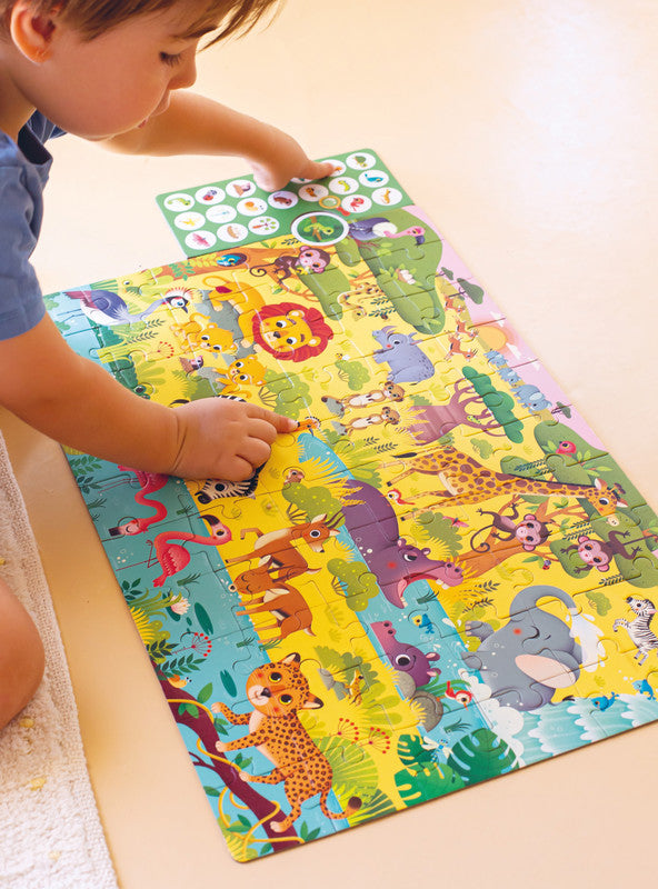 APLI Kids Puzzle Wimmel Savanne – ab 4 Jahren, 62 Teile, Format 520 × 340 mm, Karton