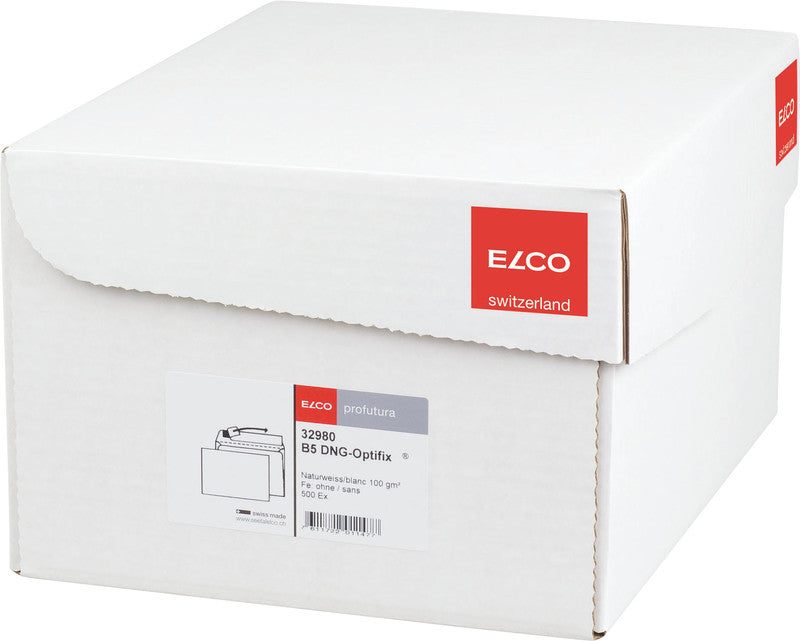 Elco Couvert B5, ohne Fenster, selbstklebend, naturweiss, 100 g/m², mit Innendruck – 500 Stk.