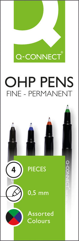Q-Connect OHP-Marker – rot, blau, grün, schwarz, 4er Set