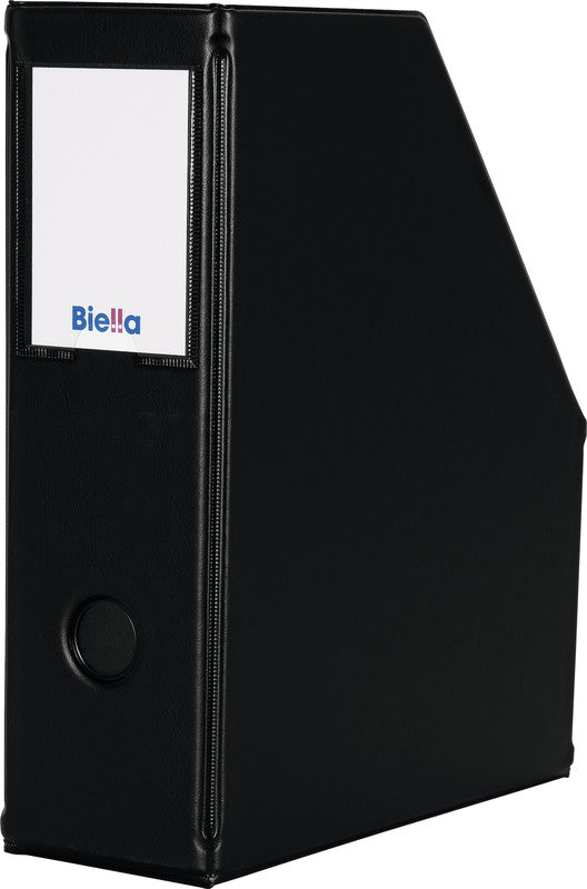 Biella Stehsammler Info-Box – für Format A5, Karton, schwarz, mit Griffloch, mit Beschriftungsschild