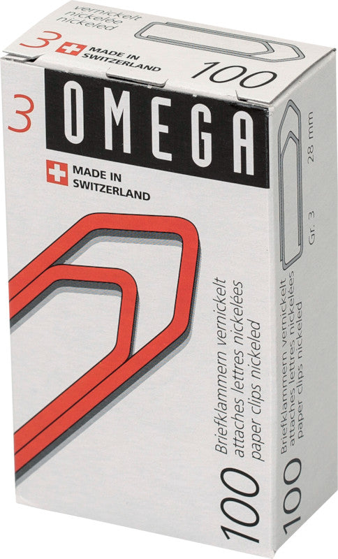 Omega Büroklammern – 28 mm – Metall, vernickelt – Silber – 100 Stück