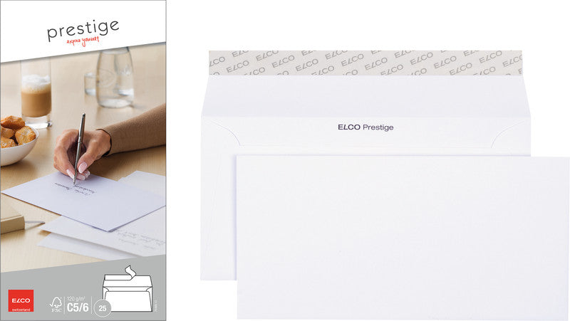 Elco Couvert C5/6, ohne Fenster, Haftklebung, weiss, 120 g/m² – 25 Stk.