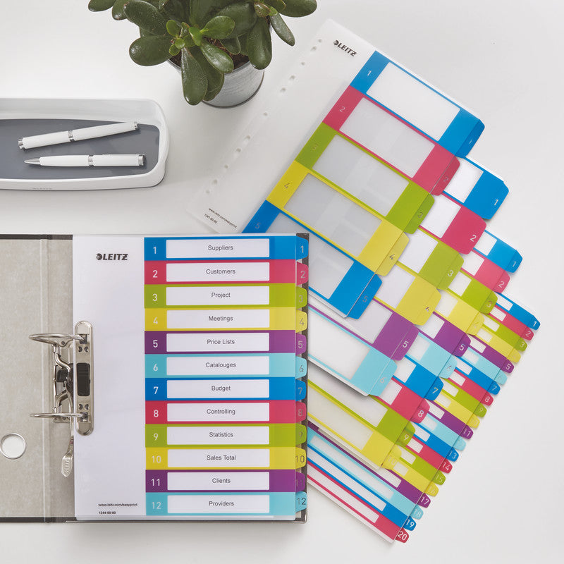 Leitz Wow Register – A4, 12-teilig, PP, farbig, vorgedruckt, 11-fach Lochung, überbreit