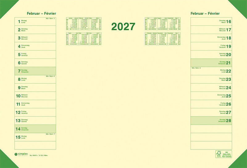 Simplex eye-ease Kalender-Einlage – 1 Monat/1 Seite, 47,7 × 32,5 cm, 2027