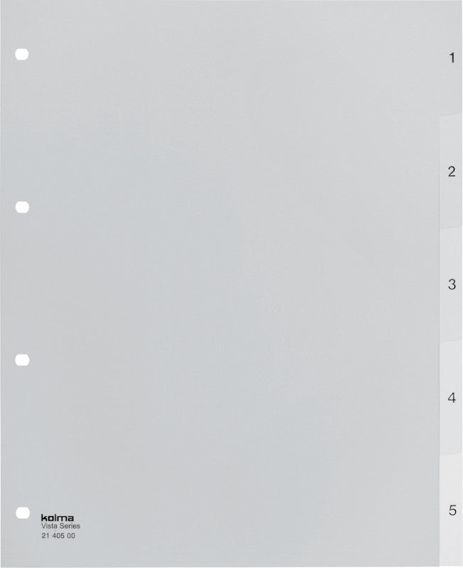 Kolma Vista XL Register – Vollformat überbreit, 5-teilig, PP, transparent, vorgedruckt, für A4 hoch überbreit