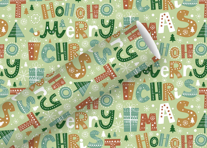 Braun + Company Geschenkpapier – Hohoho Merry Christmas – seidenmetallisiert, grün – 700 × 1500 mm