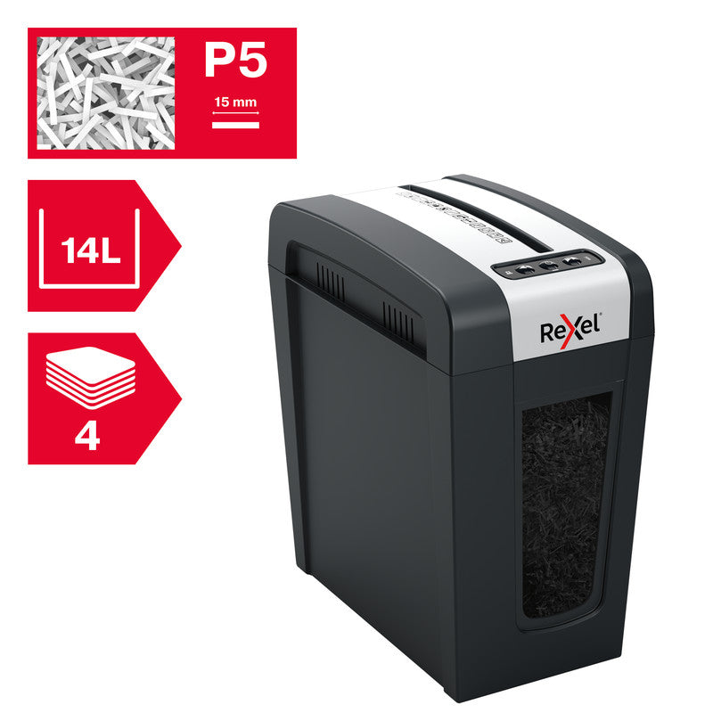 Rexel Secure MC4-SL Slimline – Aktenvernichter, DIN P-5, Mikroschnitt 2 × 15 mm, 4 Blatt, 14 l, A4