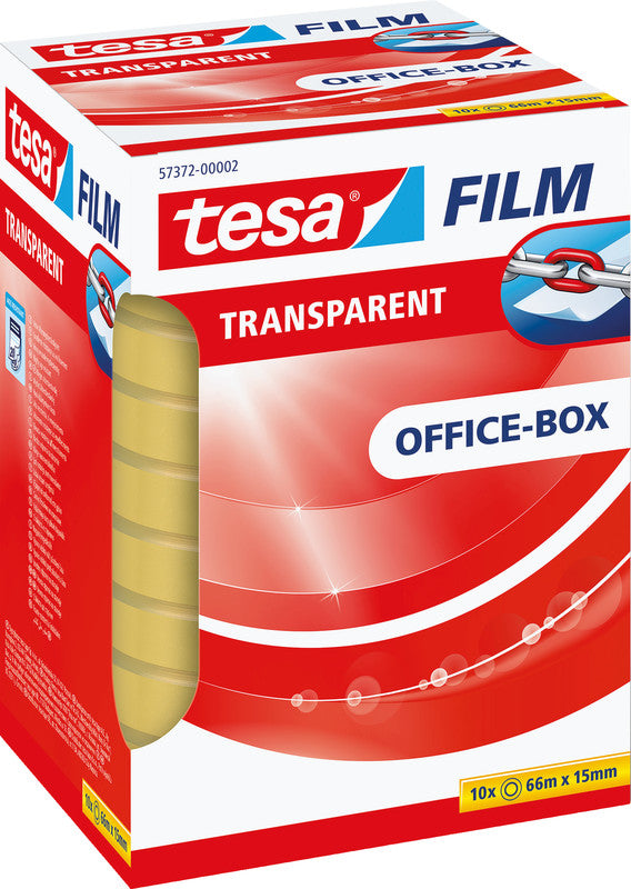 TESA Büro-Klebeband – permanent, klar, Kunststoff, 15 mm × 66 m, Kern Ø 76 mm