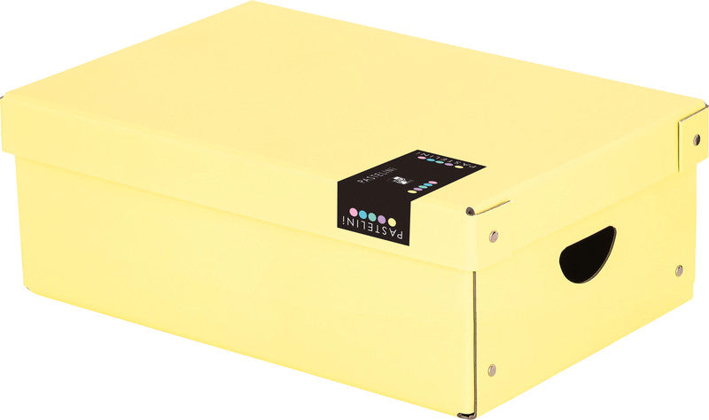 Pastelini Archivschachtel A4 – mit Deckel, mit Griffloch, 240 × 90 × 355 mm, Gelb, Karton