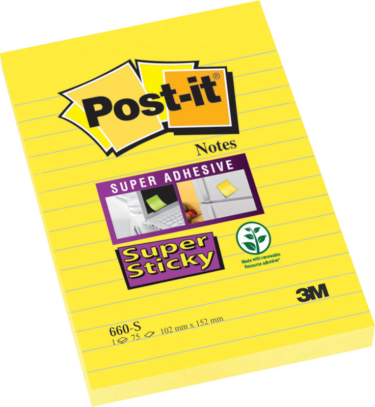 Post-it Haftnotizen – 102×152 mm – Neongelb, 75 Blatt, Super Sticky, PEFC