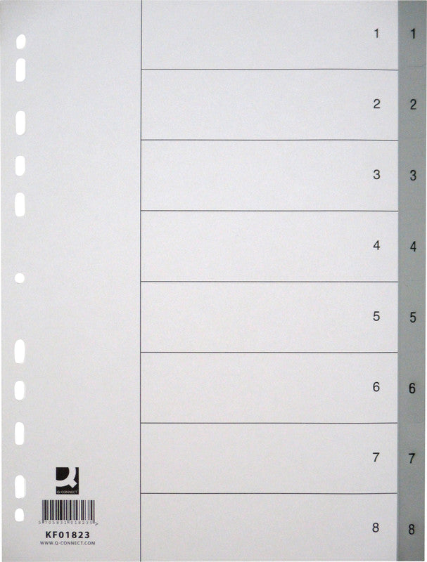 Connect Register – für A4, Kunststoff (PP), 1–8, 8-teilig, grau, 11-fach