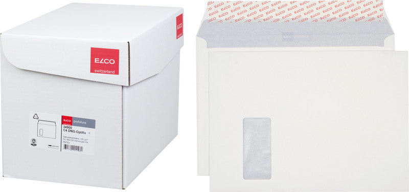 Elco Couvert C4 (324 × 229 mm), mit Fenster, haftklebend (Optifix), naturweiss, 120 g/m² – 250 Stk.