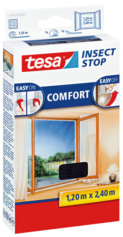 tesa Fliegengitter – für Fenster – 120 × 240 cm – Anthrazit